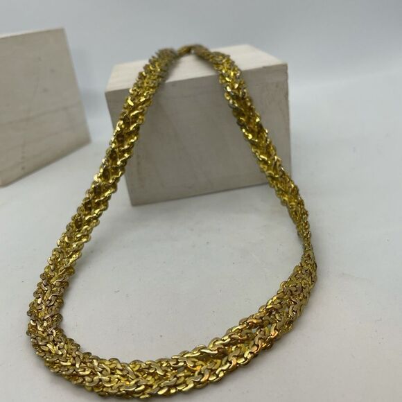 Chunky Gold Chain Braided Necklace 20 inches Vintage Mob Wife Gold Necklace - Picture 13 of 15